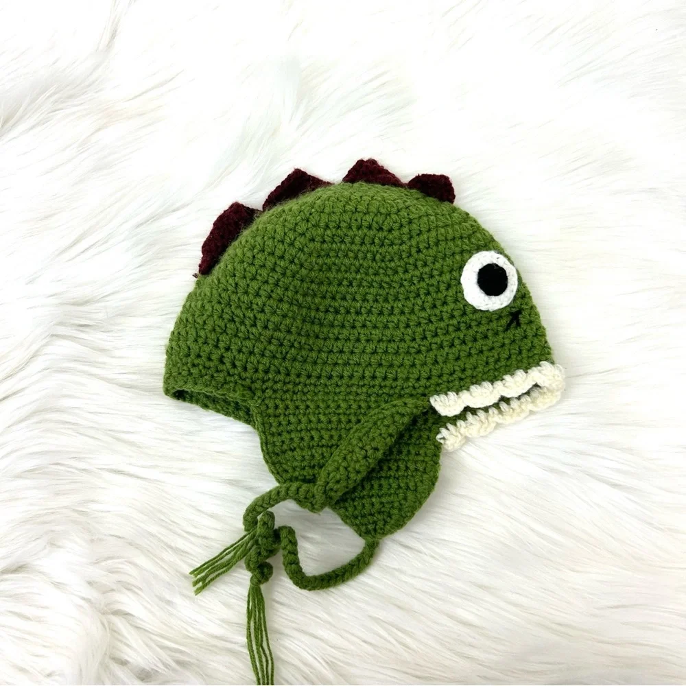 Hand Knit Boys Dinosaur Hat OS